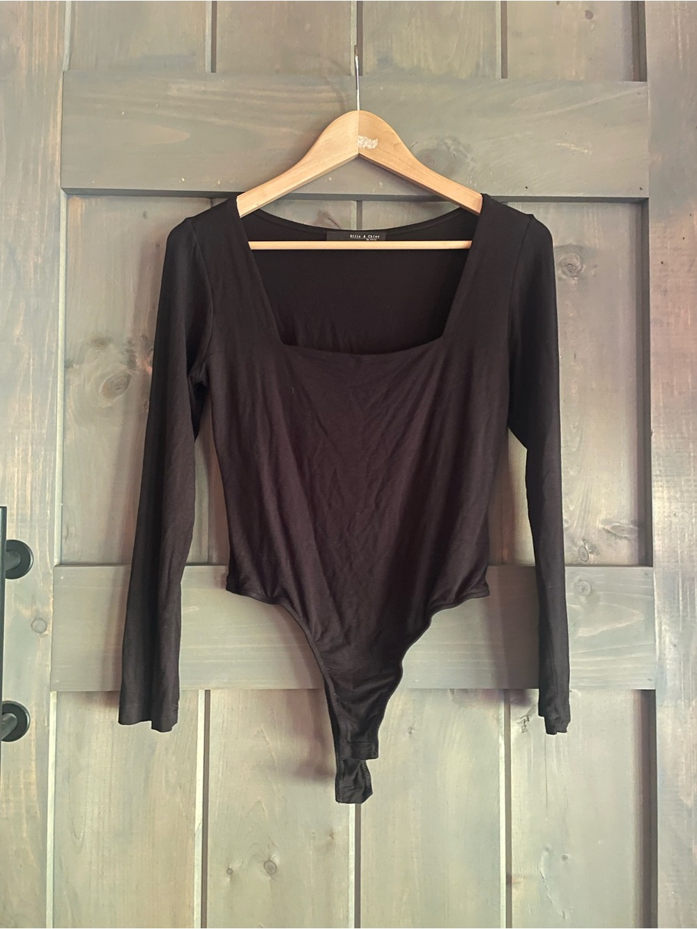 Ollie & Chloe by Jolie Classic Black Square Neck Long-Sleeve Bodysuit